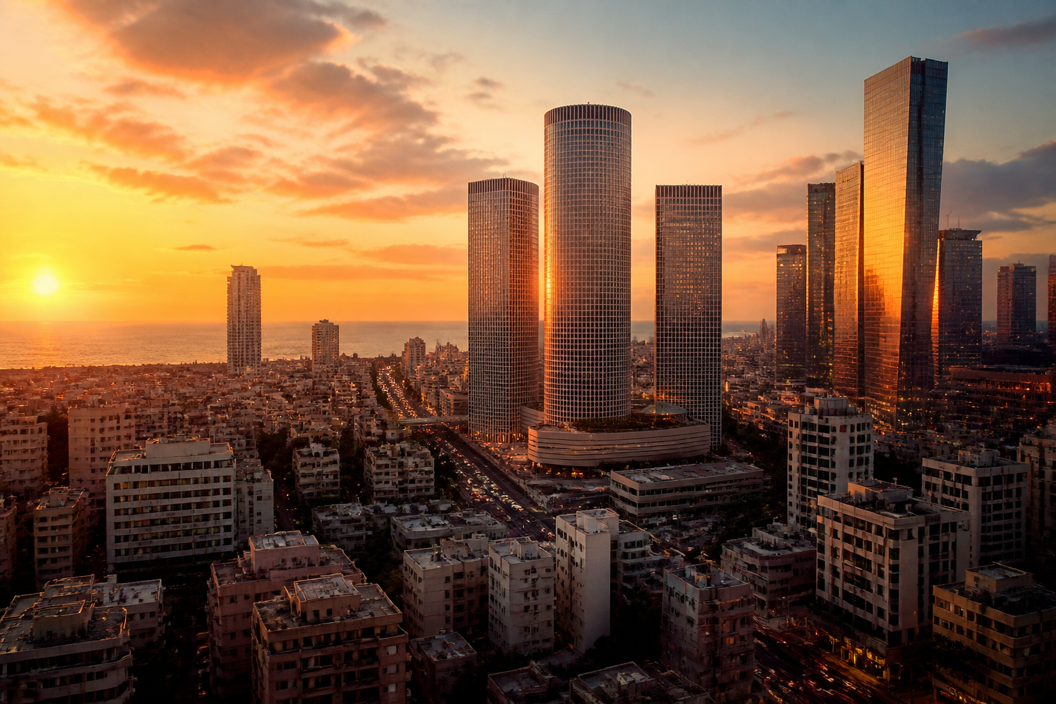 Tel Aviv skyline at golden hour